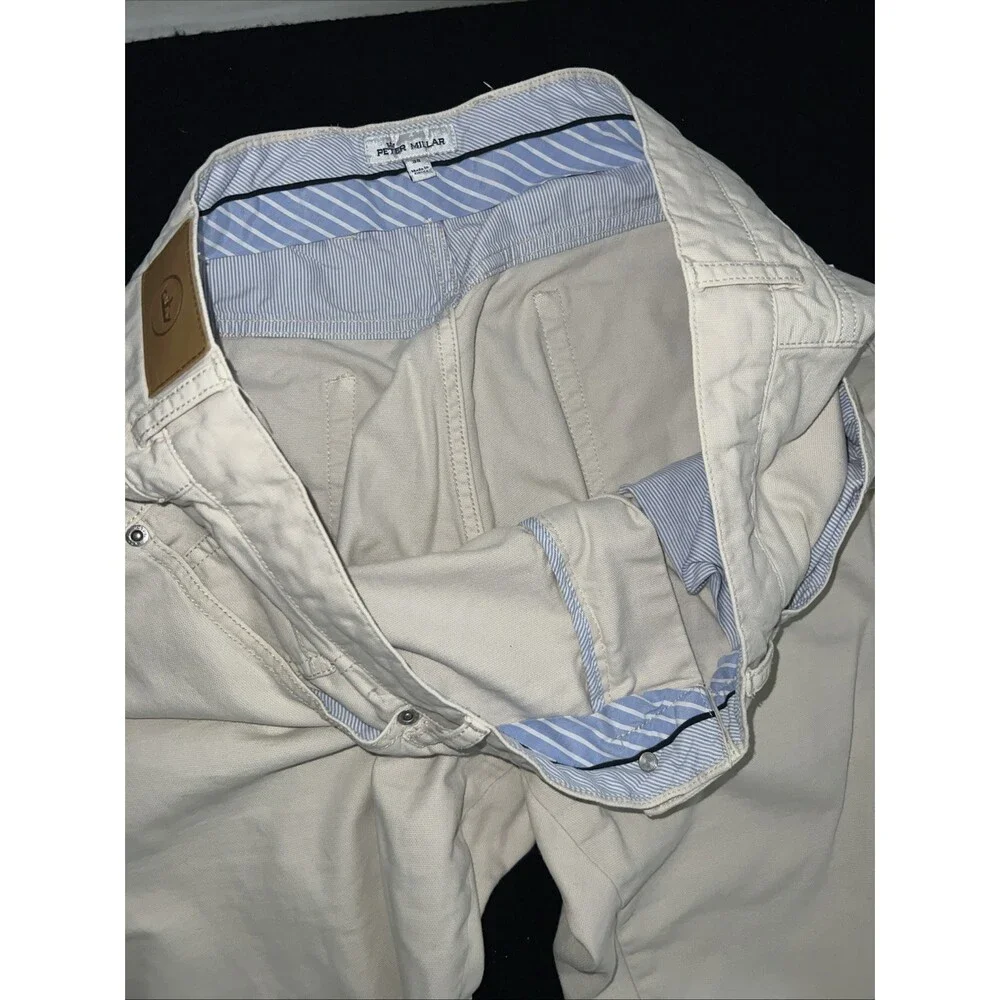 Peter Millar Pants Mens 38x29 Beige Signature Sateen 5 Pocket Classic Stretch